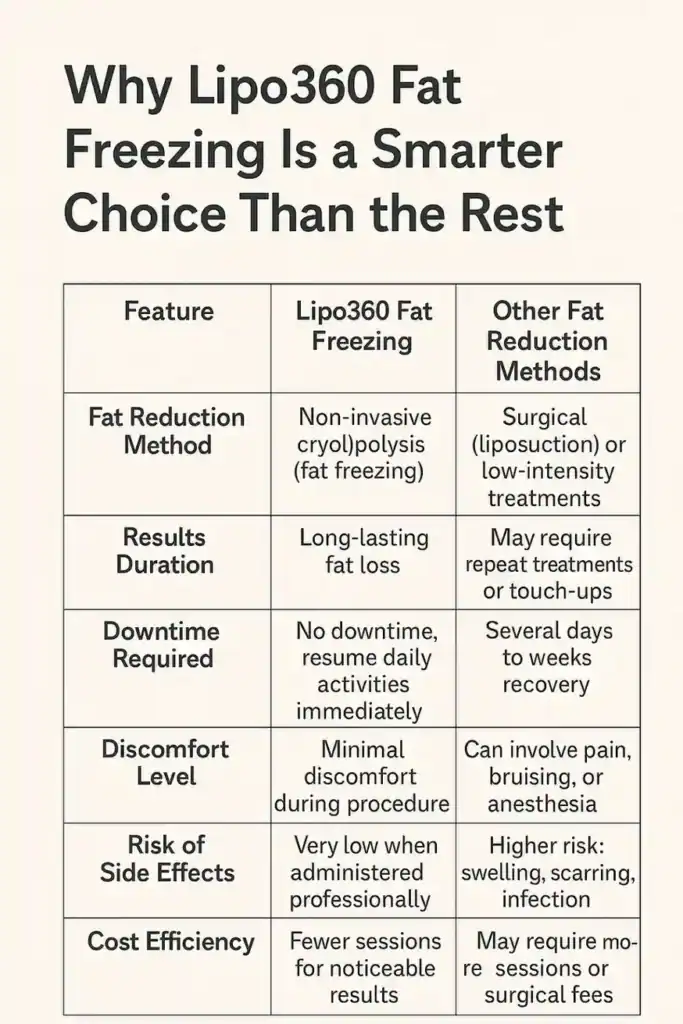 Is it possible to permanently freeze fat cells? 2 Table showing benefits of fat freezing to remove fat cells Cranleigh from Lipo 360