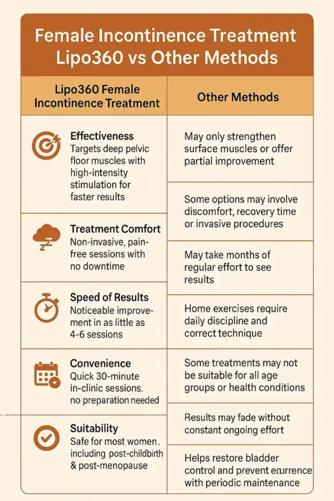 Comprehensive Guide To Female Incontinence Treatment Options 1 Table showing benefits of incontinence treatment Cranleigh