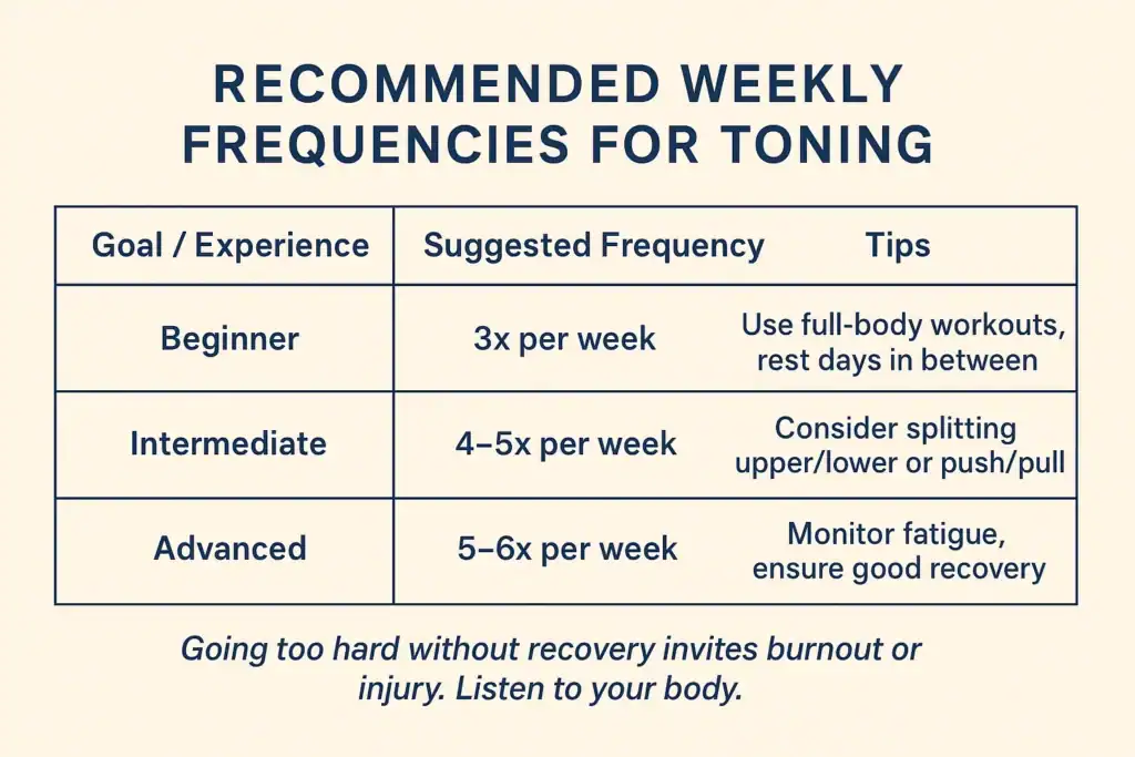 Achieving the Perfect Tone: How Often Should You Exercise for Results? 2 Graphic to show how often you should do exercise to help with toning Cranleigh