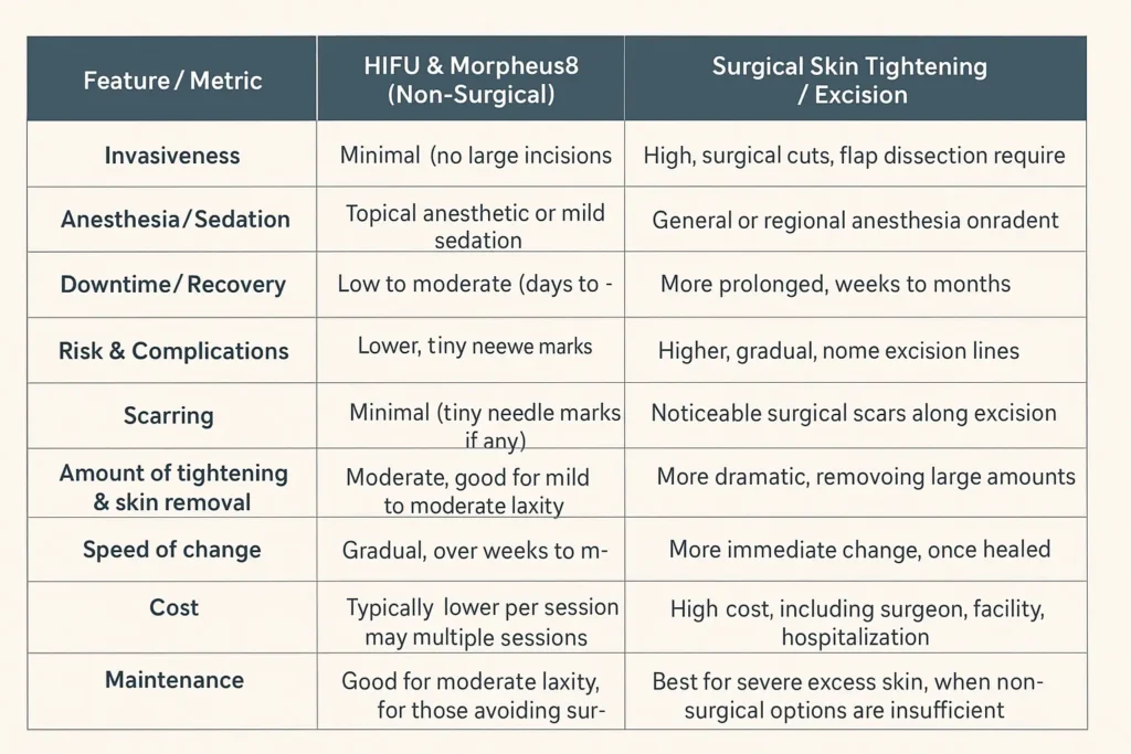 The Science of Skin Tightening 2 Table of skin tightening Cranleigh benefits compared to surgical options